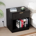 thumbnail image 2 of Fluted Night Stand, Modern and Small Bedside Table with Charging Station, Curved Design Wooden End Table with Drawer and Open Compartments, for Living Room, Bedroom, 2 of 9