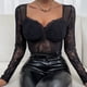 thumbnail image 2 of Top de encaje de manga larga con cuello en V, Top erógeno delgado de moda para mujer para fiestas, compras, viajes de ocio, 2 of 8