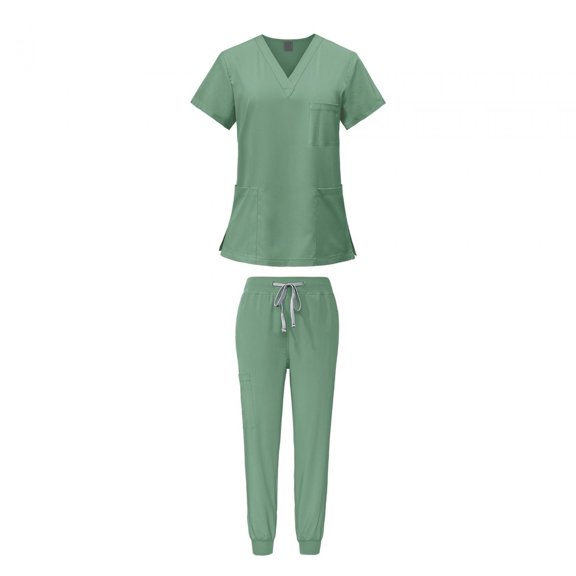 yotijay Female Scrub Set Comfortable V Neck Soft Short Sleeves Breathable Nurse Workwear M