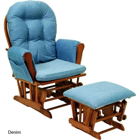 Stork Craft Custom Hoop Glider & Ottoman-Color:Denim Cushions,Finish:Cognac Finish