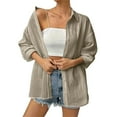 thumbnail image 4 of IROINNID Women Solid Color Hooded Pocket Hoodie Top Long Sleeve Casual Button Up Shirt for Outdoor Beach Party Daily Wear Winter Spring(Khaki,L), 4 of 9