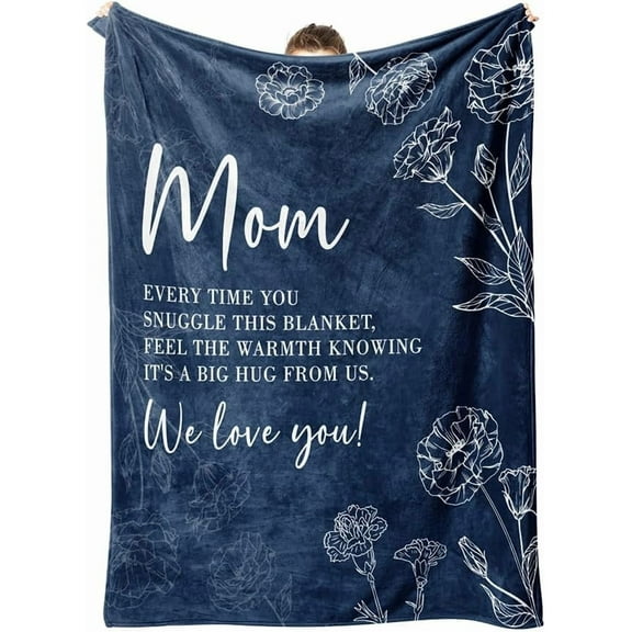 Mom Throw Blanket, Soft Cozy Flannel for Mother, Christmas Birthday Mothers Day Present from Daughter Son, 60 x 50 Inch, Blue