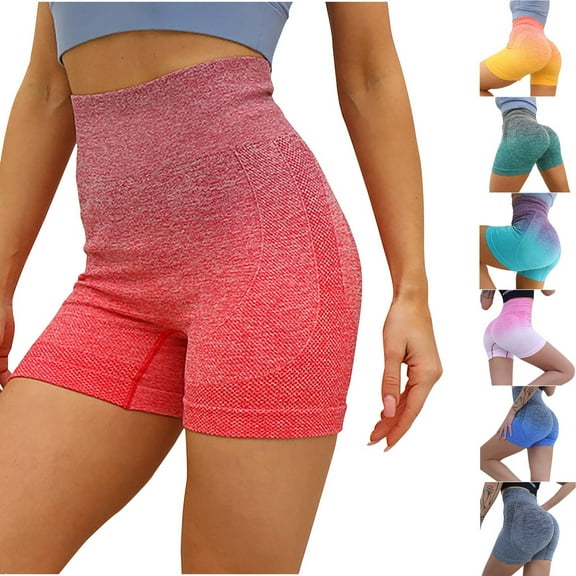 safuny Women's Slim Yoga Shorts Legging Athletic Summer Gradient Color High Waisted Comfy Stretch Pants Fashion Casual Workout Running Cycling Trousers Clearance Teen Girls Blue L