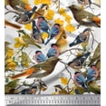 thumbnail image 1 of Soimoi Yellow Velvet Fabric Leaves,Sparrow & American Robin Bird Decor Fabric Printed BTY 58 Inch Wide, 1 of 1