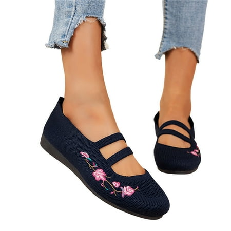 Oyedens Ballet Flats for Women Fly Woven Embroidered Boho Beach Travel Walking Shoes Slip on Loafers