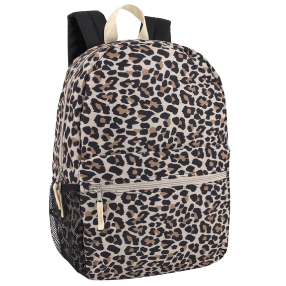 Trailmaker 17 inch Backpack for Travel & Commute, Zippered Front & Mesh Side Pockets, Padded Straps (Lit Leopard)