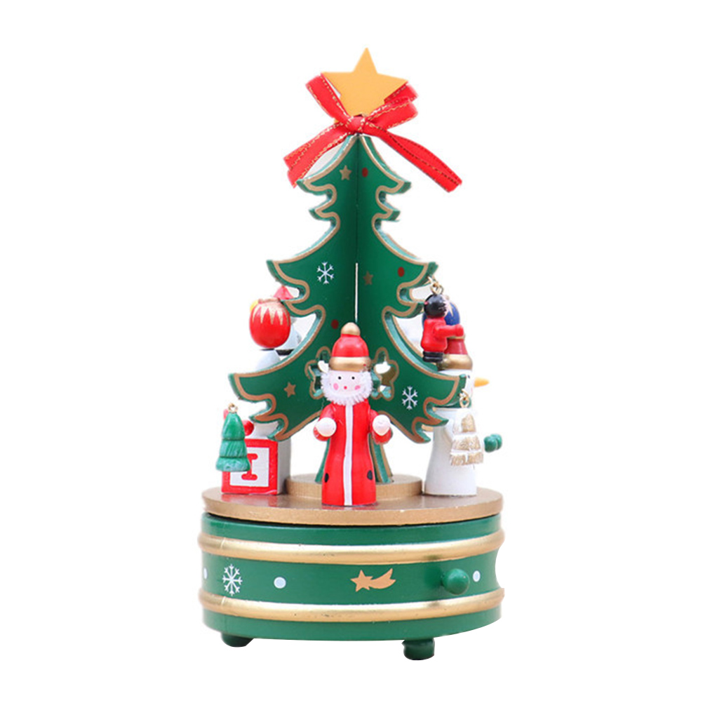1Pc Christmas Wooden Rotating Music Box Ornament for Home Desktop Decor