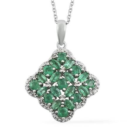 Shop LC 925 Sterling Silver Round AAA Emerald White Zircon Necklace Rhodium Plated Pendant Wedding Bridal Anniversary Engagement Jewelry For Women Size 18" Ct 1.6