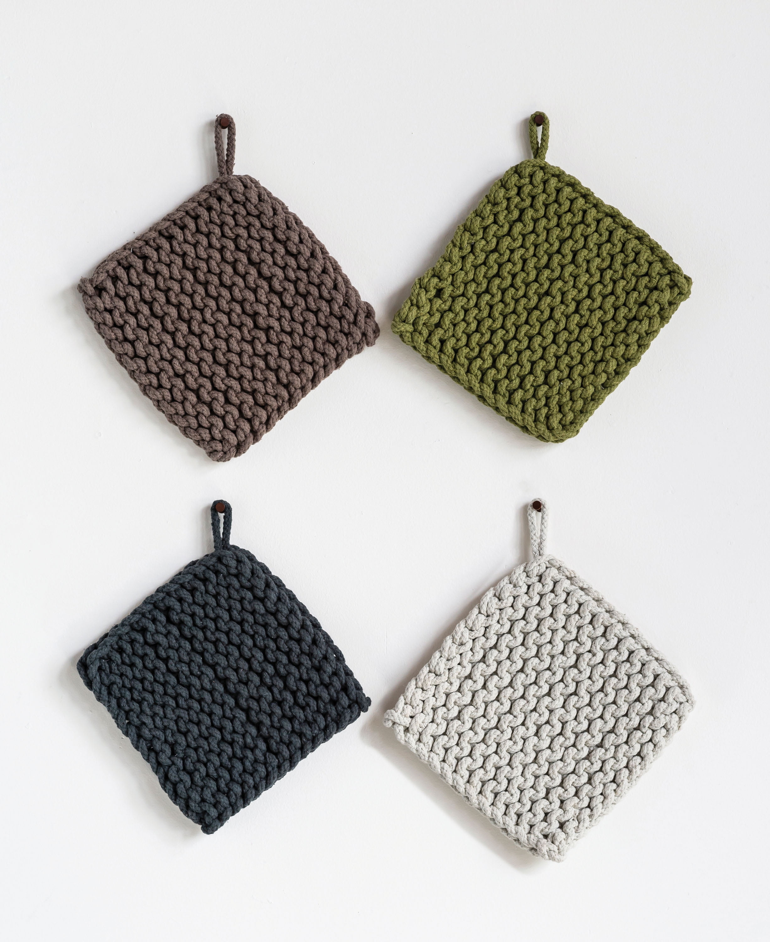Creative CoOp Square Cotton Crocheted Pot Holder (Set of 4 Colors