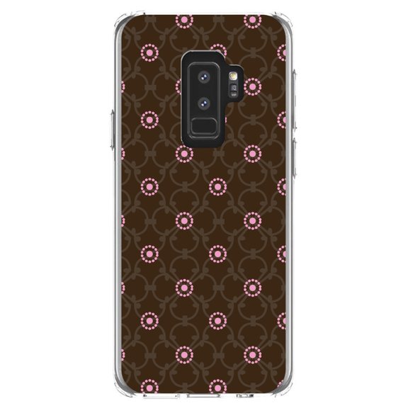 DistinctInk Clear Shockproof Hybrid Case for Samsung Galaxy S9  PLUS (6.2" Screen) - TPU Bumper, Acrylic Back, Tempered Glass Screen Protector - Brown & Pink Floral Pattern