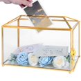 thumbnail image 1 of Ripprovt Caja De Tarjetas De Boda De Vidrio Con Cerradura 12.6X5.9X9 Pulgadas Grandes Cajas De Tarjetas Doradas Para Exhibición De Recuerdos De Recepción De Bodas Caja Decorativa De Centro De Mesa De, 1 of 5