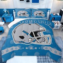 jejeloiu Football Sports Twin Comforter Sets,Gray Blue Bedding Set For Rugby Boys Reversible 2pcs