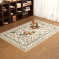 thumbnail image 3 of Washable Area Rug for Living Room, NovDeco 4'x6' Non-Slip Boho Pink Floral Print Indoor Rug, Low Pile Stain Resistant Carpet for Entryway, Nursery, 3 of 11