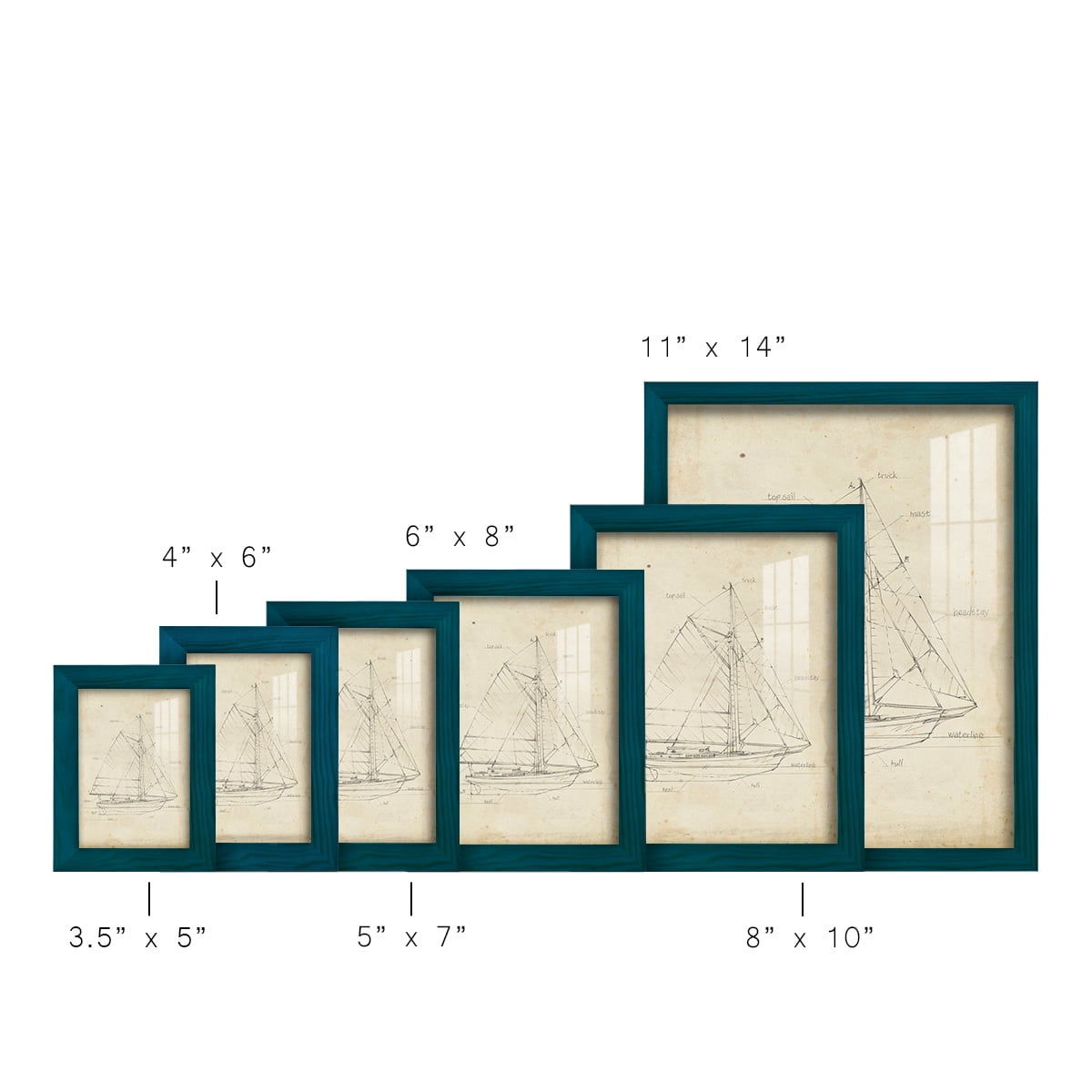 Sailboat Blueprint III -Framed Print w/glass-Ocean Blue