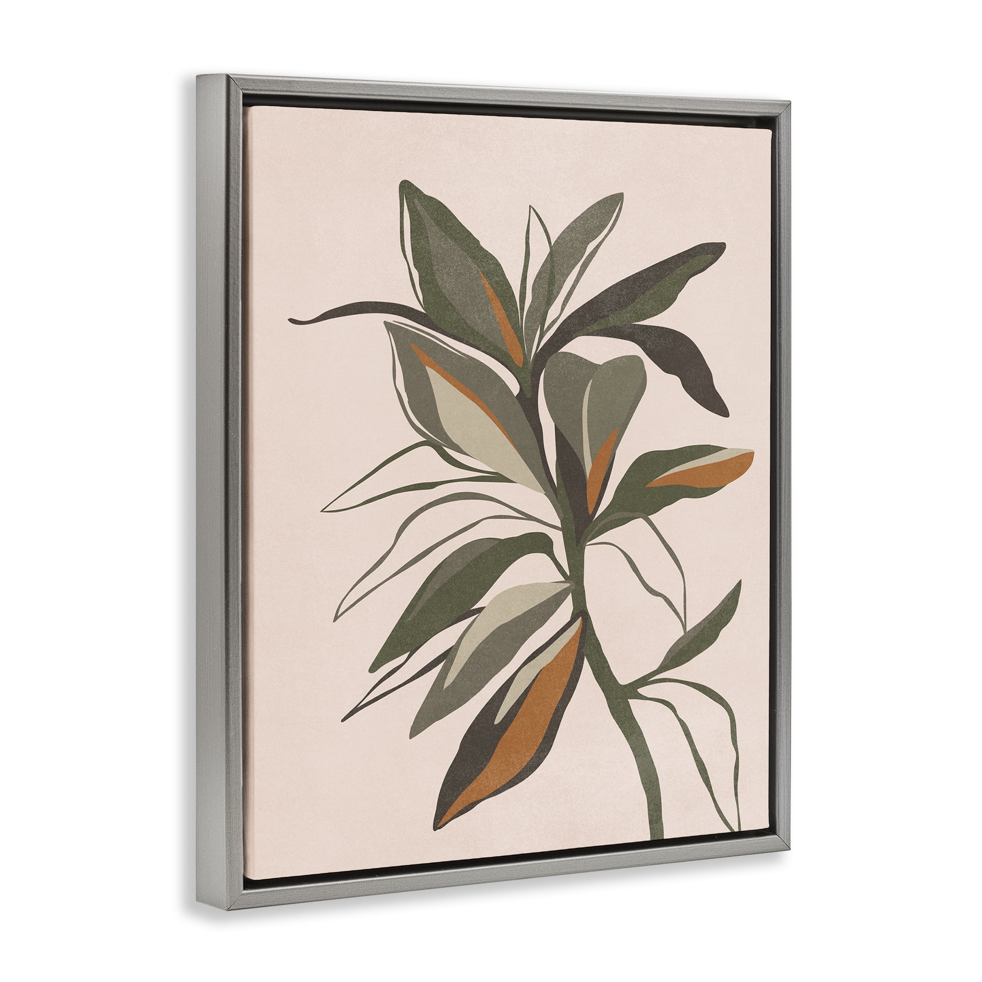Stupell Industries Earthtone Boho Plant Plants & Flowers Painting Gray Floater Framed Canvas Art Print Wall Art, 25 x 31