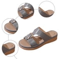 thumbnail image 5 of Rokment Women's Platform Wedge Slip on Walking Sandals 2026 Summer Vintage Casual Leather Buckles Open Toe Chunky Mid Heel Dress Slides for Woman Beach Grey Size 8, 5 of 7