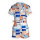 thumbnail image 4 of Traje pequeño de verano con cuello en V para mujer, traje pequeño con solapa a cuadros, manga corta, estampado, cinturón en contraste, pantalones cortos de una pieza Pompotops  qwe23181, 4 of 5