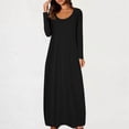 thumbnail image 2 of Lenpel Maxi Robes pour Femmes à Manches Longues, Col Rond, Couleur Unie, Robes T-Shirt, Robes Décontractées Douces, Robes d'Automne et d'Hiver (Noir, Grand), 2 of 6