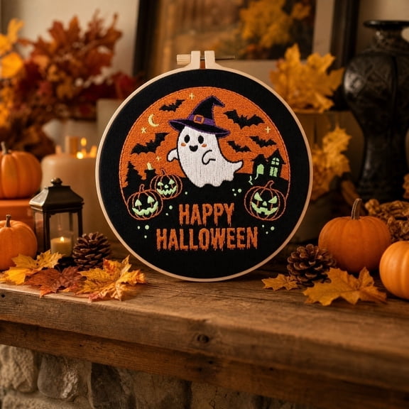 Halloween Embroidery Kits, Halloween Cross Stitch Kit, Gothic Embroidery Cross Stitch Kits for Beginners, Cross Stitch, Needlepoint, DIY, Craft Kit with Needles