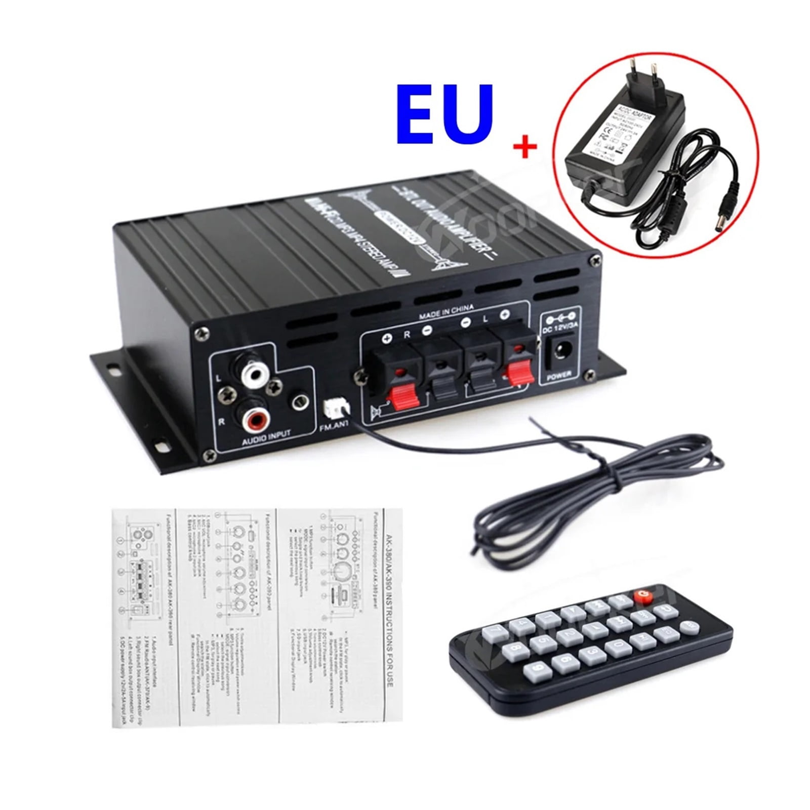 AK380 Digital Amplifier 800W Bluetooth Power AMP Hifi Bass FM Music Subwoofer Media Player Support USB AUX Input