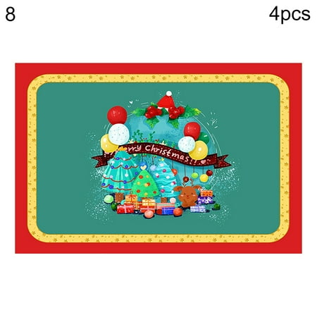 

Wanwan 4Pcs Rectangular Bowl Pad Collapsible Cartoon PVC Anti-Slid Xmas Printed Placemat for Dining