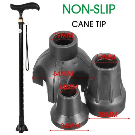 3 Size Lightweight Tripod Cane Tip Self standing Non-slip replacement Walking Stick Quadruple for