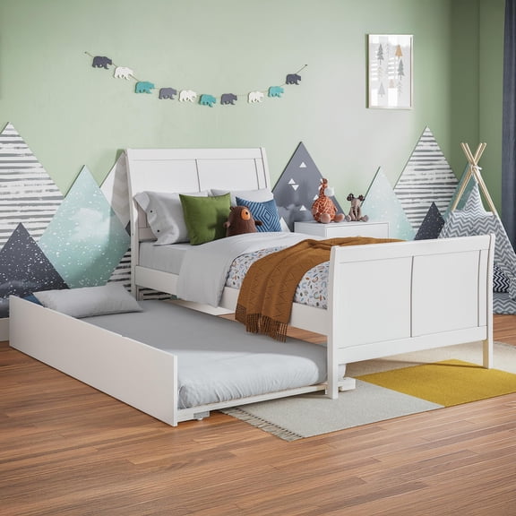 Leo & Lacey Portland Twin Wood Platform Bed & Twin Trundle in White