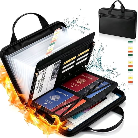 Fireproof Accordion File Organizer with Handle,13 Pockets Document Organizer with Handle and Labels,ANUNU Portable Home Travel Safe Storage for Letter A4 Files and More