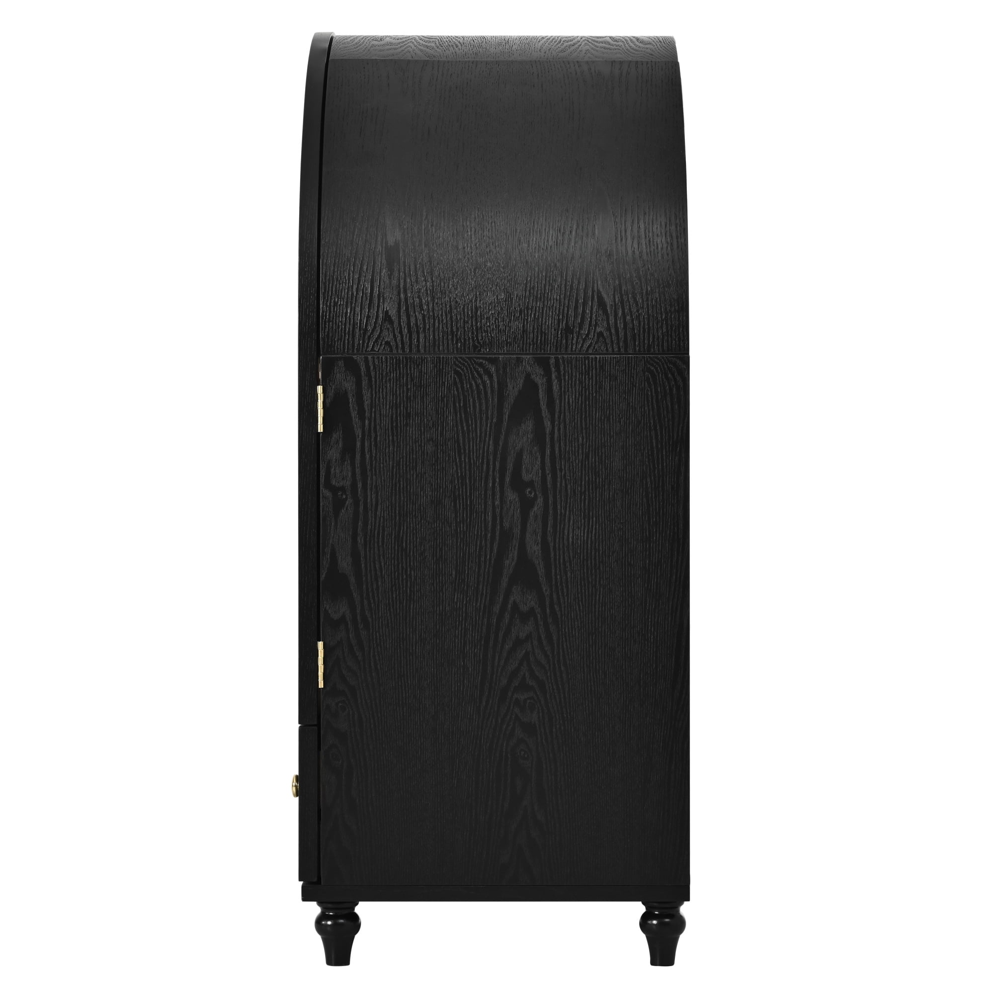 Leumius Arched Display Cabinet with Tempered Glass Doors,Wood Storage Cabinet with Natural Wood Grain Finish, Solid Wood Legs Accent Cabinet with Drawers for Living Room Dining Room Office Black