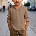 thumbnail image 2 of AWZXDE Boys Summer Hooded Shirt Long Sleeve Button Down Beach Top Breathable Solid Color Casual Wear For Youth Children Khaki, 2 of 4