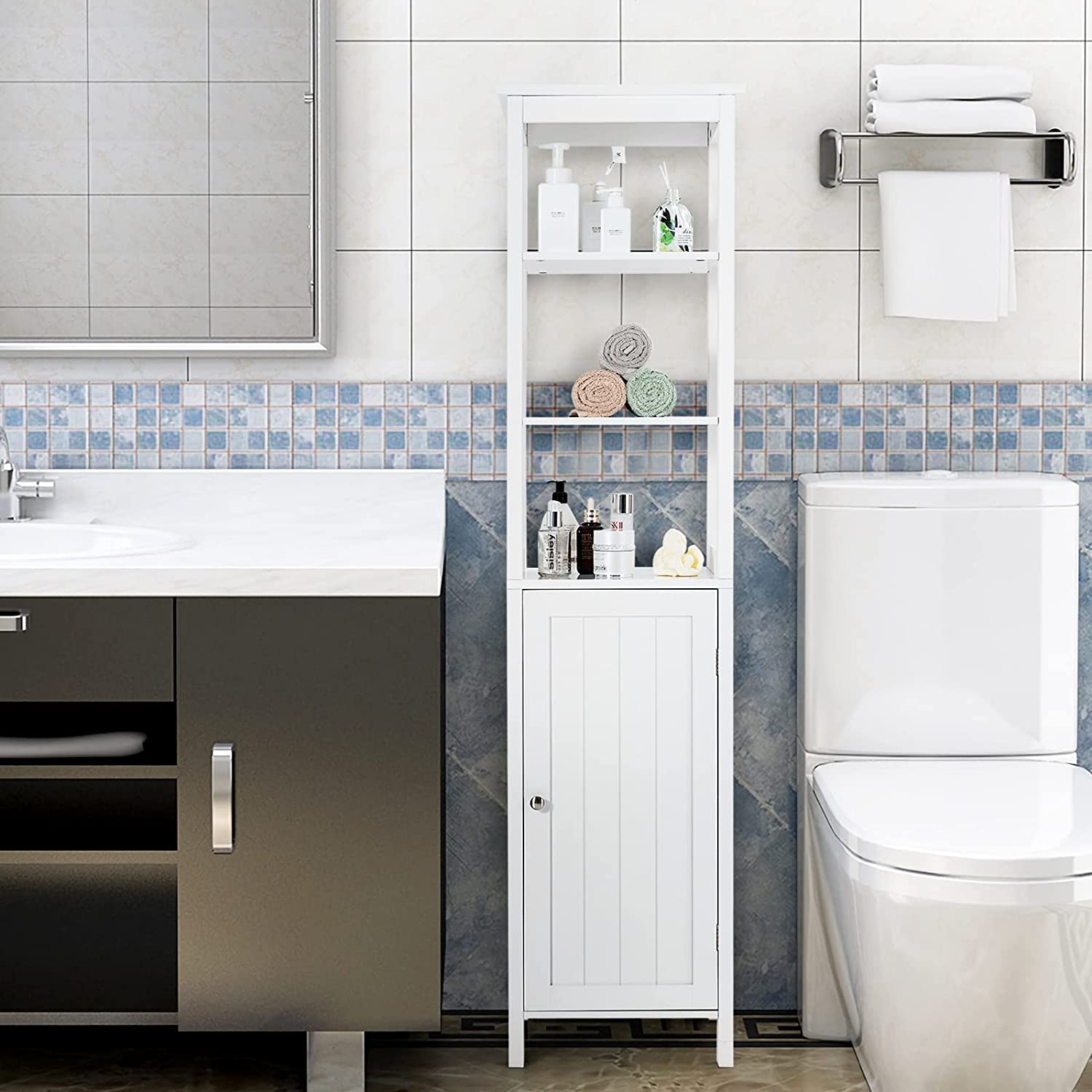 Bathroom Tall Bathroom Floor Storage Freestanding