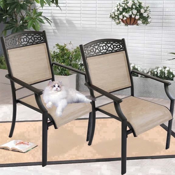 HISUKOY Aluminum Outdoor Bistro Chairs - Set of 2, Brown