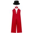 thumbnail image 3 of TiaoBug Kids Girls Magician Outfit Sleeveless Bowtie Tuxedo Leotard Jazz Dance Jumpsuit with Hat Red 14, 3 of 5