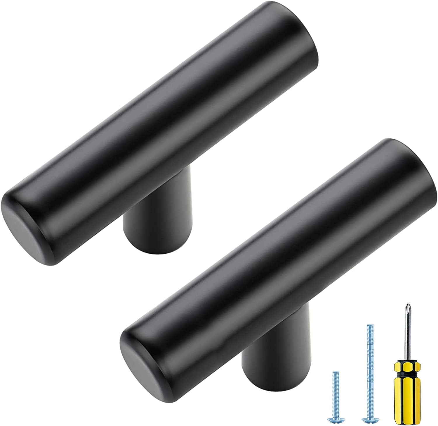 Zoizocp 5 Pack Black T Bar Knobs 2 Inch Dresser Knobs Matte