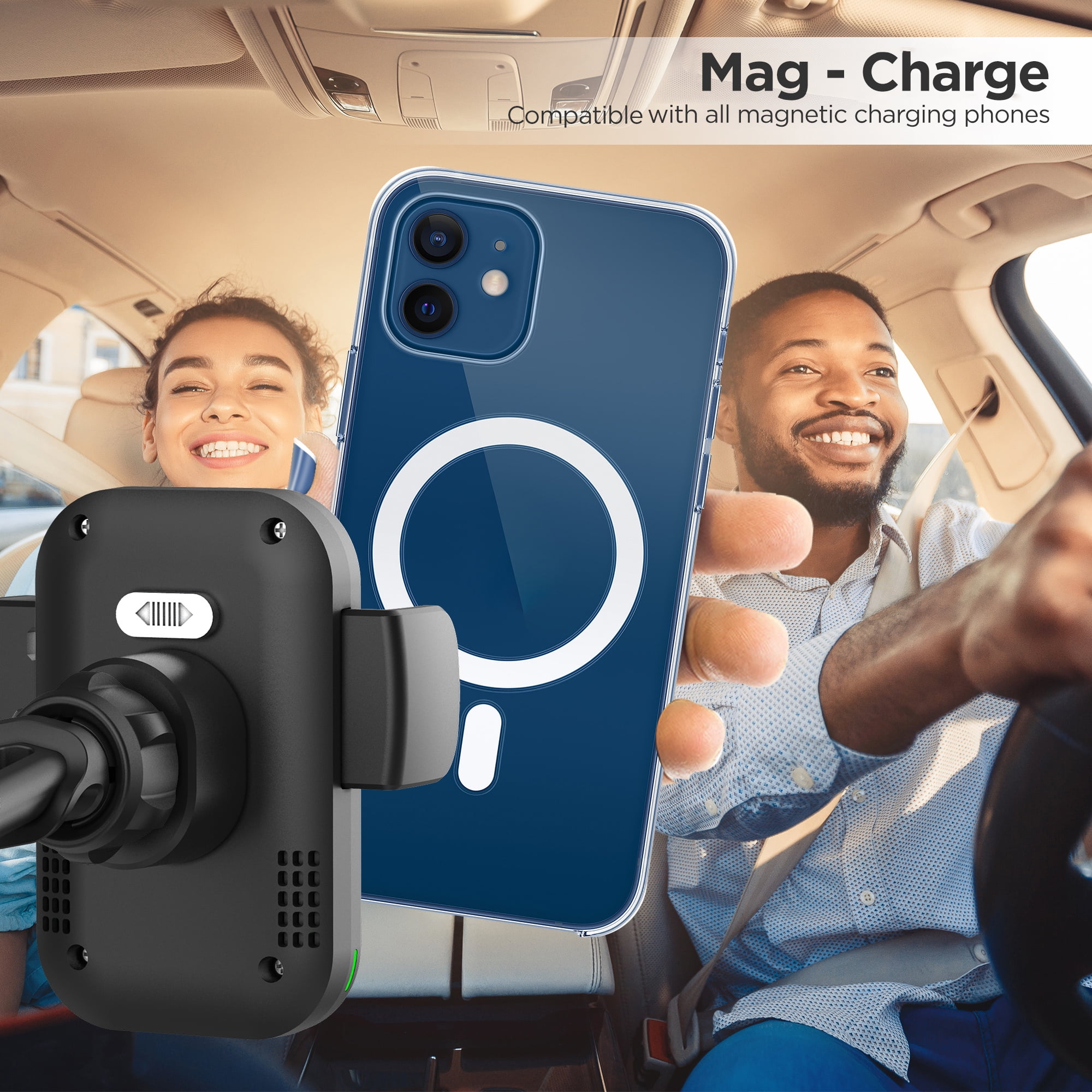 Galvanox MagSafe Car Mount Charger, 15W Wireless Fast Charging Magnetic Vent Phone Holder for iPhone 12/Pro/Mini/Max (Auto Clamping)