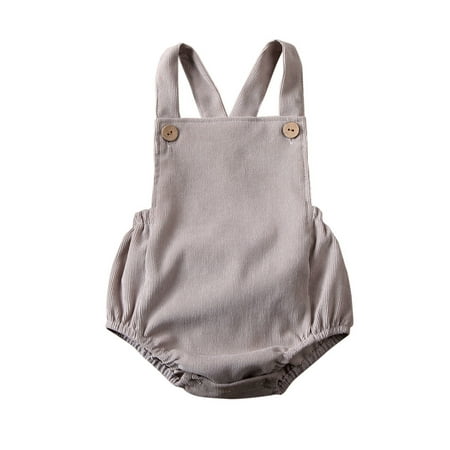 

CenturyX Newborn Baby Girls Boys Corduroy Romper Backless Cross Strap Jumpsuit Summer One-piece Clothes Grey 18-24 Months