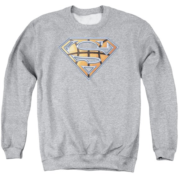Superman Basketball Shield Adult Crewneck Sweatshirt Athletic Heather