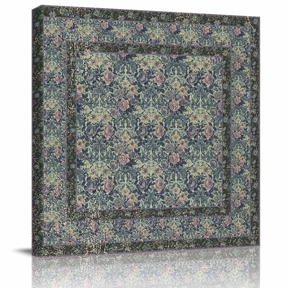 Framed Canvas Wall Art for Living Room Spring Flowers Wall Decor, Blue Retro Floral Bird Aesthetic Paintings for Bedroom Office Kitchen Bathroom, Ready to Hang Artwork Wall Pictures 8x8 Inch