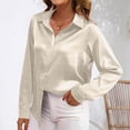 thumbnail image 5 of aidice Satin Shirts for Women Casual Button up Long Sleeve Lapel Neck Comfy Loose Office Workwear Tops, 5 of 7