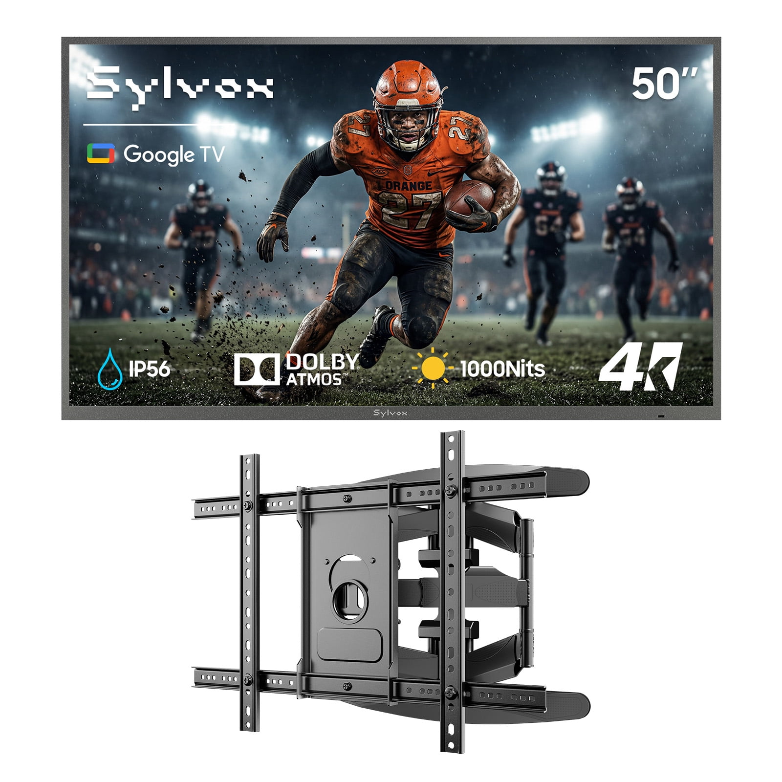SYLVOX 50" Outdoor TV with Wall Mount, 4K UHD Google TV for Partial Sun Outside 1000nit Brightness, IP55 Weatherproof, Dolby Atmos, Voice Remote (Deck Pro 3.0)