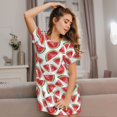 thumbnail image 3 of Balery Hand Drawn Watermelon Camisón de manga corta con cuello redondo para mujer, cómodo y elegante., 3 of 6