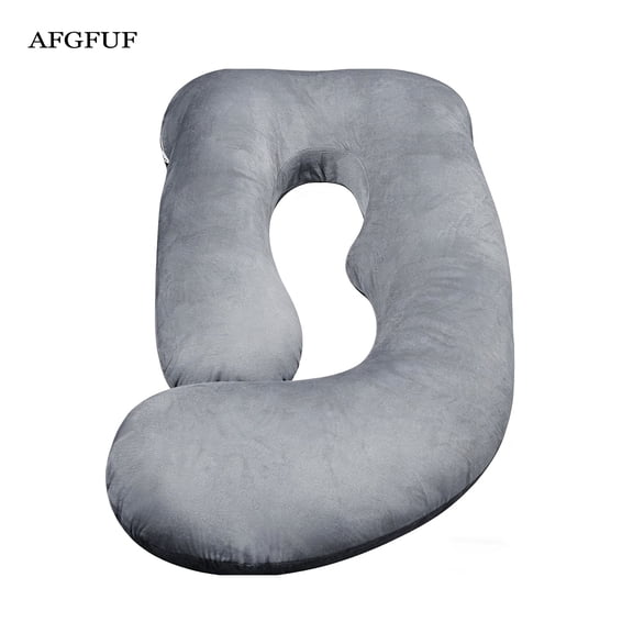 AFGFUF J-Shaped Pregnancy Pillow, 63" x 19.6" Full Body Maternity Support Pillow for Back, Hip & Belly Relief, Grey