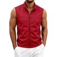 thumbnail image 2 of Men's Solid Color Golf Vest, Stand Collar Full Zip Sleeveless Jacket with Zipper Pockets, Lightweight Casual Golf & Outdoor Vest Size 4XL Red, 2 of 9