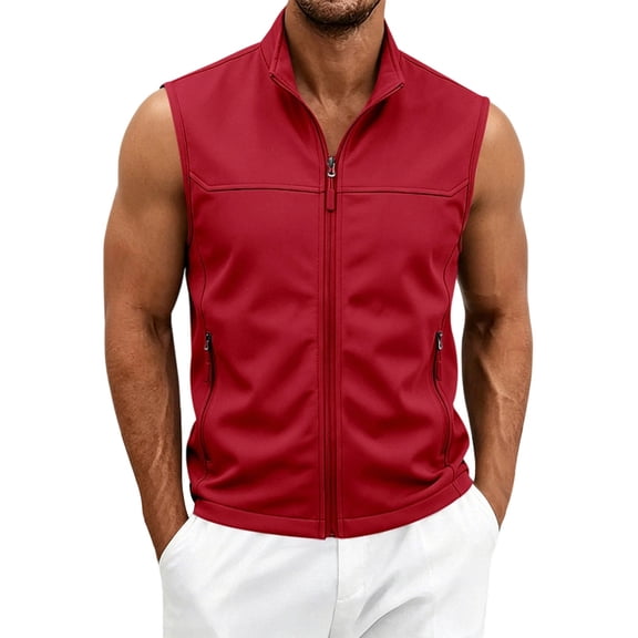 ZCFZJW Mens Vests Outerwear Windproof Lightweight Full Zip up Softshell Vests Sports Sleeveless Jacket for Golf Hiking Fishing Running with Multi-Pockets