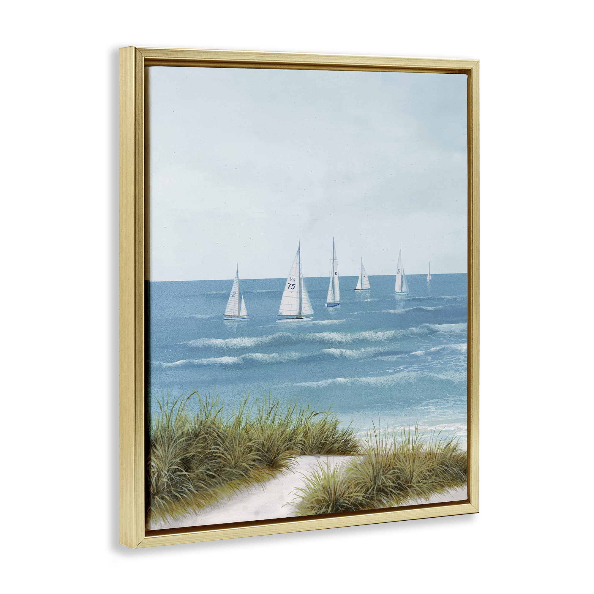 Stupell Industries Sail Away Beach Seascape Gold Framed Floater Canvas Wall Art, design by Lorenzo Collective