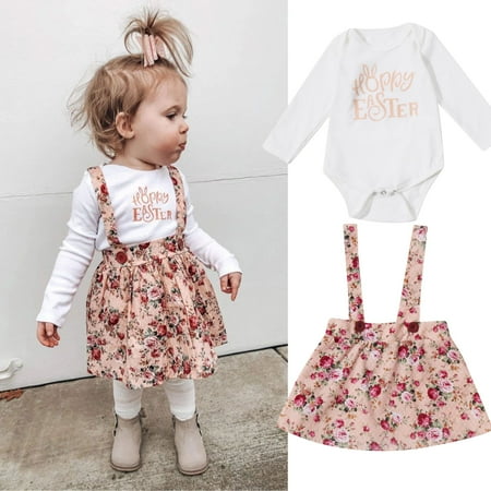 

Binmer 2Pcs Infant Baby Girls Cotton Letter Print Top Temperament Cute Floral Sling Skirt Suit