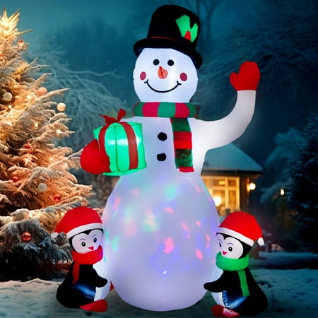 Yexmas 6.3Ft Christmas Inflatable Snowman With Penguins Gift Box, Blowup Christmas Decoration With Led Lights For Holiday/Party/Xmas/Yard/Garden Decorations