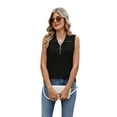 thumbnail image 2 of Womens Ribbed Tank Top Zipper V Neck Dressy Casual Blouses Sleeveless Camisole Tops Work Tank Shirts Black L, 2 of 9
