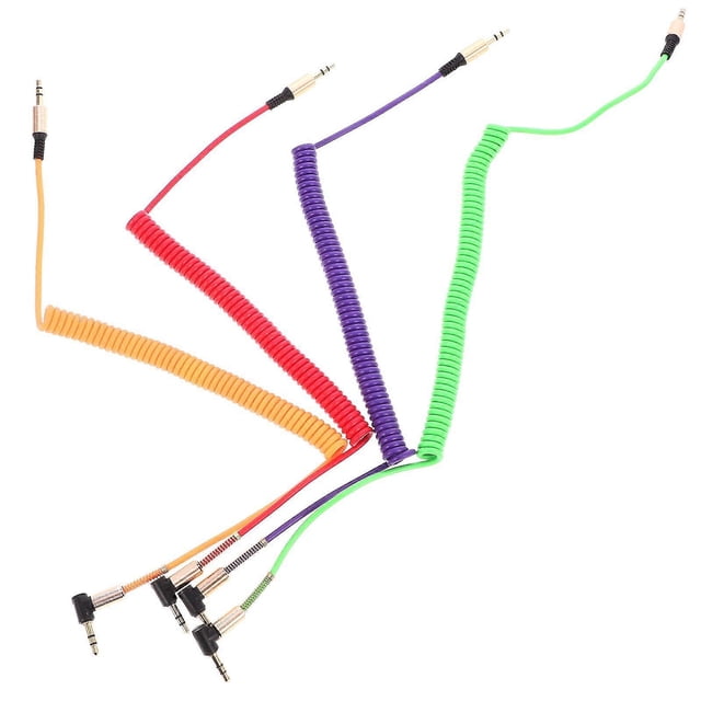 4pcs 3.5mm Audio Cable Male To Male Aux Cable Angled Stereo Coiled Audio Cable Random Color