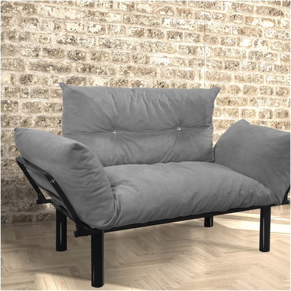 JERFIT Ada Grey Metal Loveseat Sofa Couch with High Legs for Small Space Living Room Bedroom